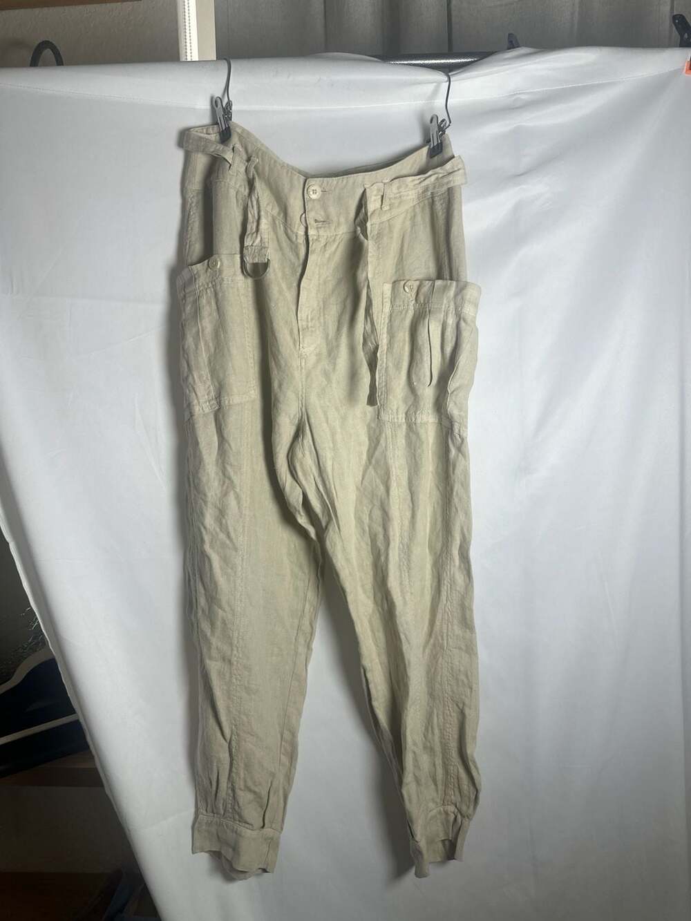 Wrap London Stone Linen Cargo Trousers Size US 8 / UK 12